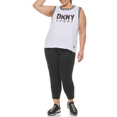 DKNY Women's Summer Tops Short Sleeve T-Shirt, White Basketball MESH Cropped Muscle Jersey, 1X